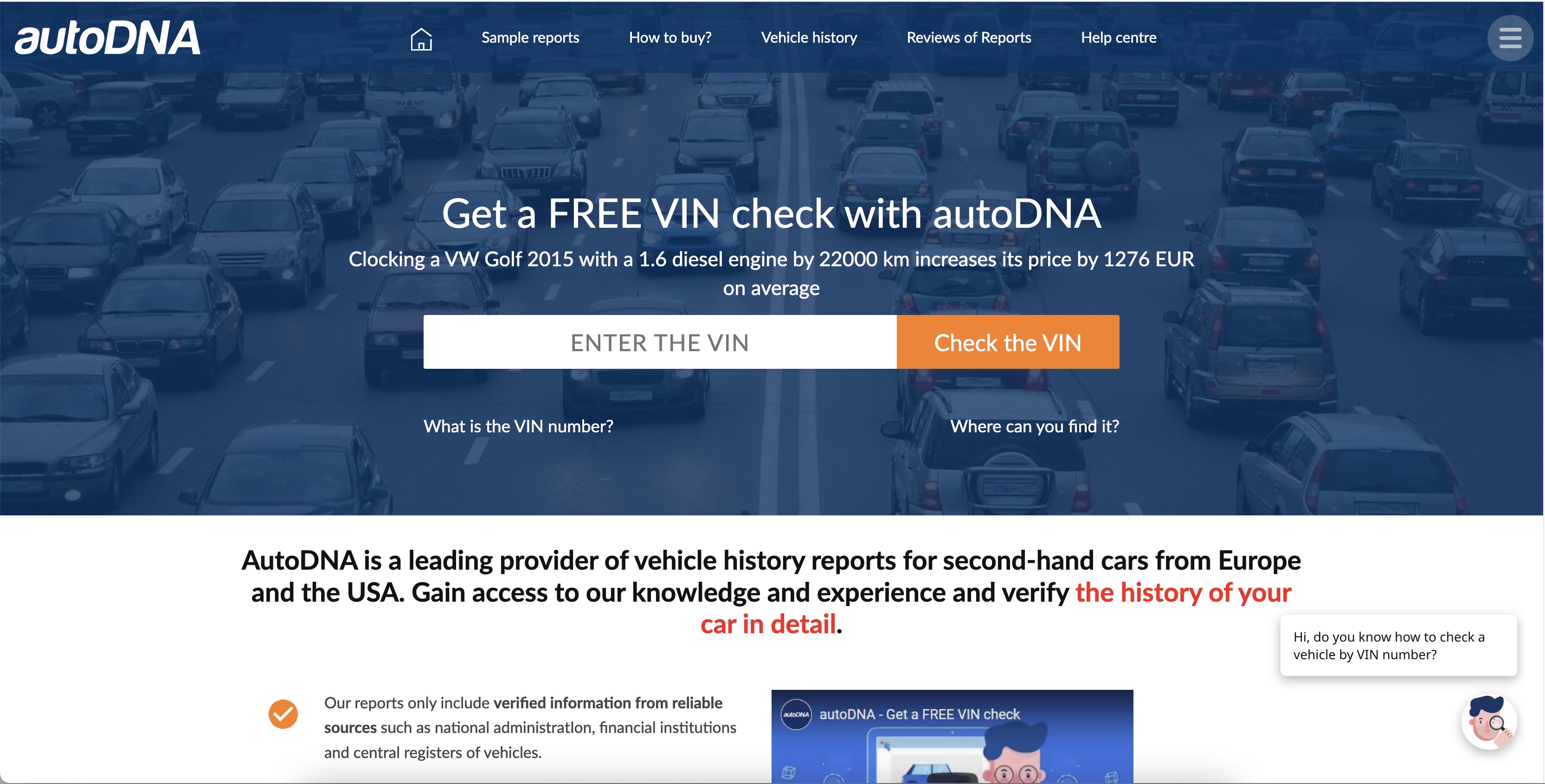 homepage overview of car history website autoDNA